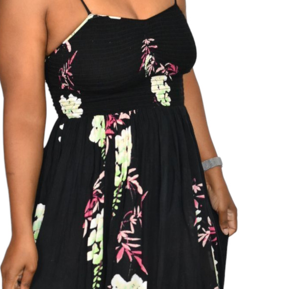Free People Beau Midi Dress Black Floral Gauzy Smock Slip Sweetheart Sundress XS - Picture 4 of 15